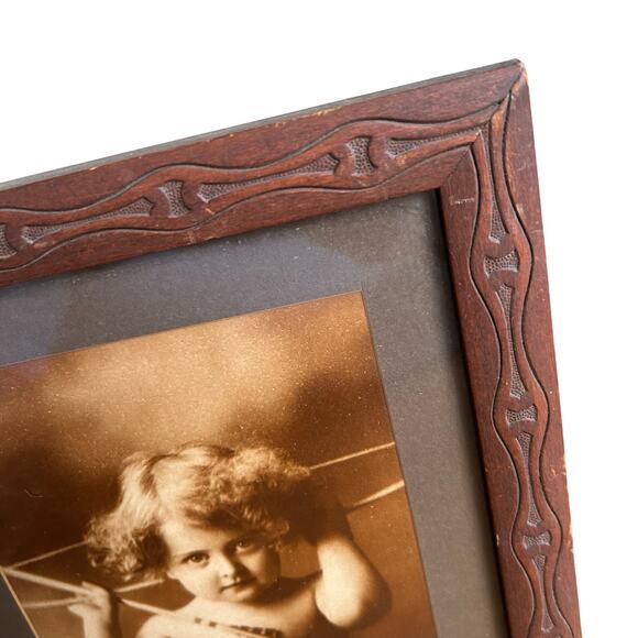 Antique Cupid Awake 1897 Black & White Print M. B. Parkinson carved wood frame - Picture 3 of 13